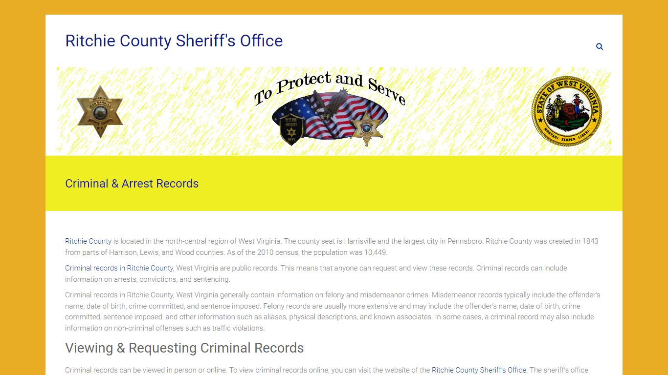 Criminal & Arrest Records - Ritchie County Sheriff's Office